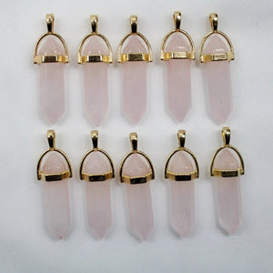 12PCS Natural Stone Hexagonal Column Quartz Crystal Pillar Pendant