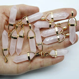 12PCS Natural Stone Hexagonal Column Quartz Crystal Pillar Pendant