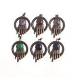 12Pcs Green Aventurine Stone Bronze Palm Healing Reiki Pendant