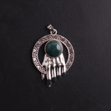 12Pcs Green Aventurine Stone Bronze Palm Healing Reiki Pendant