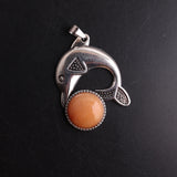 12Pcs/Lots 16mm Rose Opal Round Agates Sliver Dolphin Pendant Necklace