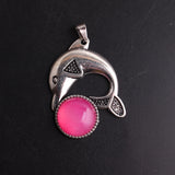 12Pcs/Lots 16mm Rose Opal Round Agates Sliver Dolphin Pendant Necklace