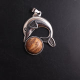 12Pcs/Lots 16mm Rose Opal Round Agates Sliver Dolphin Pendant Necklace