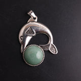 12Pcs/Lots 16mm Rose Opal Round Agates Sliver Dolphin Pendant Necklace