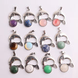 12Pcs/Lots 16mm Rose Opal Round Agates Sliver Dolphin Pendant Necklace
