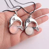 12Pcs/Lots 16mm Rose Opal Round Agates Sliver Dolphin Pendant Necklace