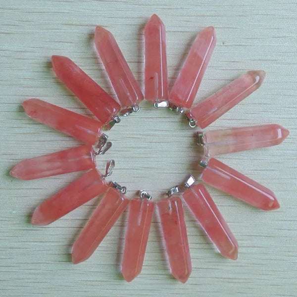 12pcs Cherry Quartz Stone Hexagonal Pillar Pendants Charms Teardrop