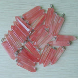 12pcs Cherry Quartz Stone Hexagonal Pillar Pendants Charms Teardrop