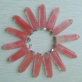 12pcs Cherry Quartz Stone Hexagonal Pillar Pendants Charms Teardrop