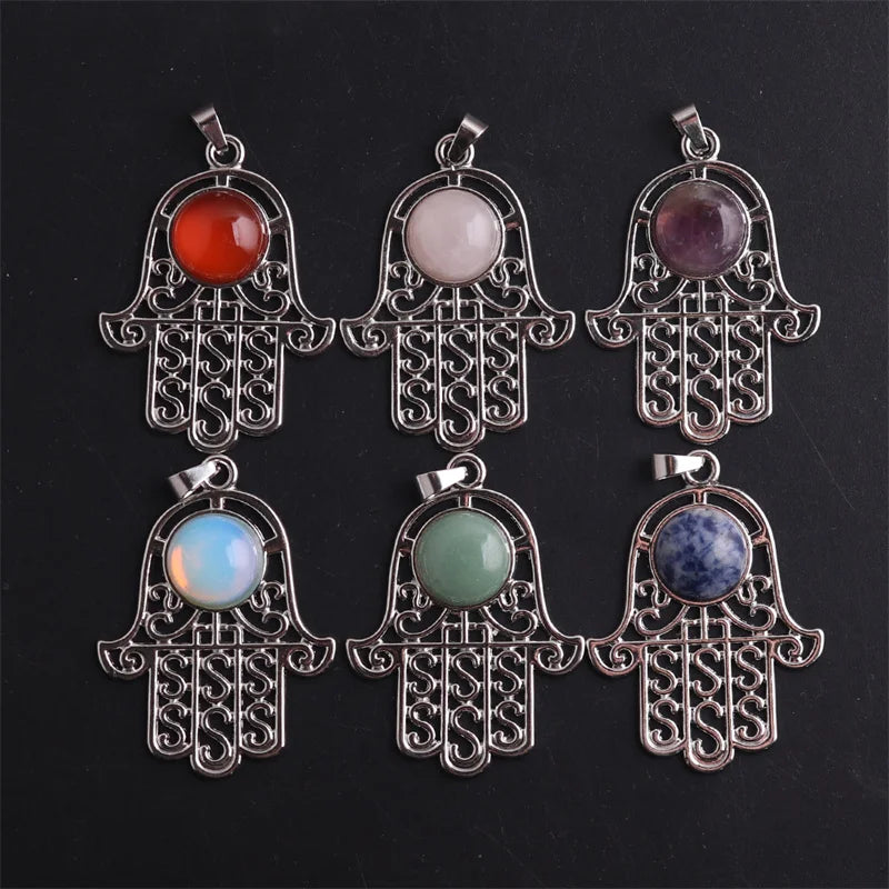 12pcs Buddha Hand of God Natural Stone Crystal Charms Pendants