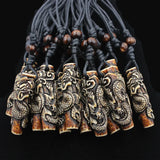 12pcs Dragon Totem Pendant Wood Beads Amulet Necklace MN112