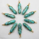12pcs Hexagonal Column Stone Pendant for Jewelry Making