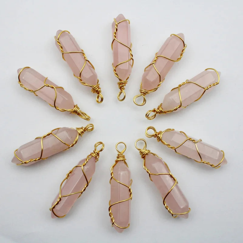 12pcs Hexagonal Column Stone Pendant for Jewelry Making