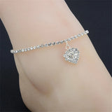 12pcs Rhinestone Anklet Heart Pendant Ankle Bracelet Chain Foot Jewelry Women