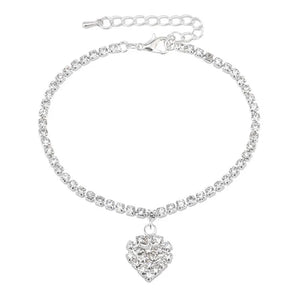 12pcs Rhinestone Anklet Heart Pendant Ankle Bracelet Chain Foot Jewelry Women