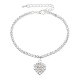 12pcs Rhinestone Anklet Heart Pendant Ankle Bracelet Chain Foot Jewelry Women