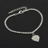 12pcs Rhinestone Anklet Heart Pendant Ankle Bracelet Chain Foot Jewelry Women