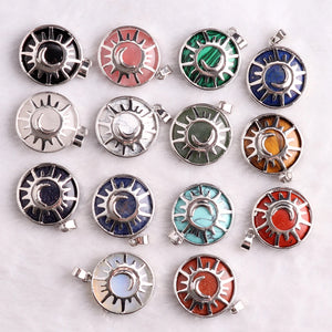 12pcs Natural Stone Quartz Round Shape Opal Tiger Eyes Pendant Necklace