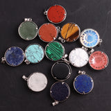 12pcs Natural Stone Quartz Round Shape Opal Tiger Eyes Pendant Necklace