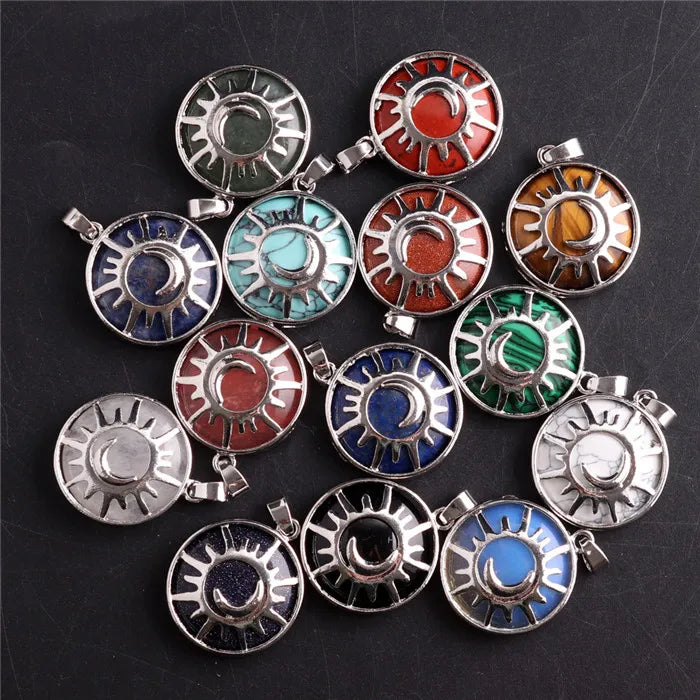 12pcs Natural Stone Quartz Round Shape Opal Tiger Eyes Pendant Necklace