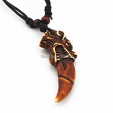 12pcs Mixed Bone Carved Dragon Totem Shark/Wolf Tooth Pendant Necklace