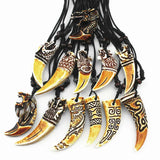 12pcs Mixed Bone Carved Dragon Totem Shark/Wolf Tooth Pendant Necklace