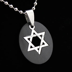 12pcs Oval Stainless Steel Star of David Hexagram Pendant Necklace MN212