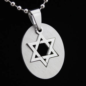 12pcs Oval Stainless Steel Star of David Hexagram Pendant Necklace MN212