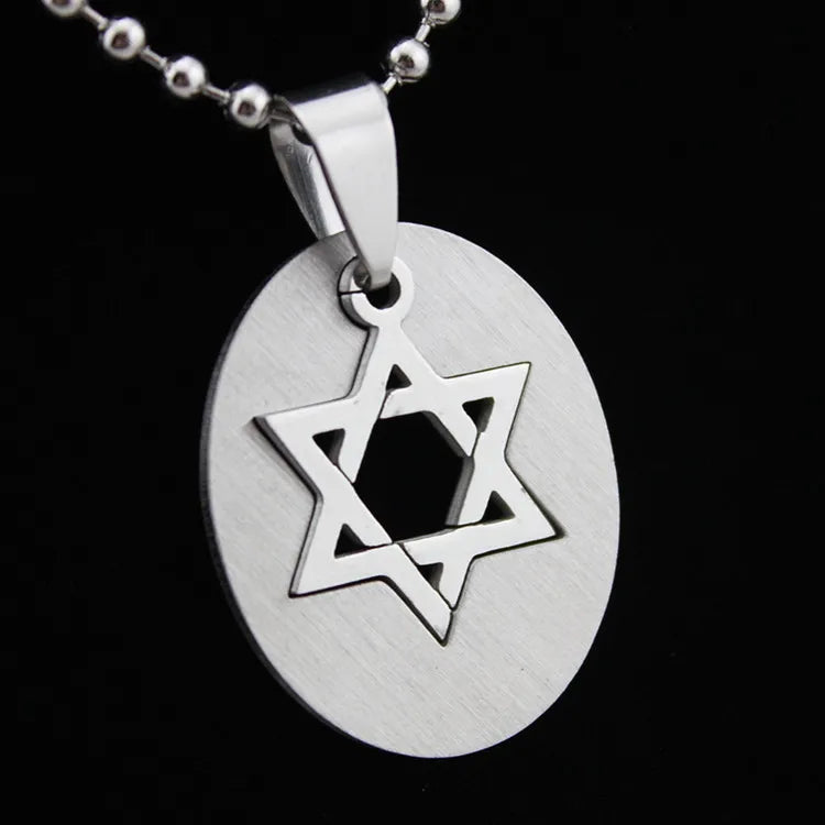 12pcs Oval Stainless Steel Star of David Hexagram Pendant Necklace MN212