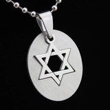 12pcs Oval Stainless Steel Star of David Hexagram Pendant Necklace MN212