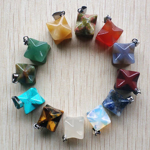 12pcs Natural Stone Mixed Melkaba Hexagram Pendants for Jewelry Making