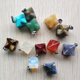 12pcs Natural Stone Mixed Melkaba Hexagram Pendants for Jewelry Making