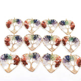 12pcs 7 Chakra Stone Tree of Life Heart Pendants for Jewelry Making