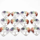 12pcs Chakra Stone Tree of Life Heart Pendants for Jewelry Making