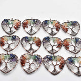 12pcs 7 Chakra Stone Tree of Life Heart Pendants for Jewelry Making