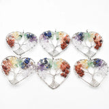 12pcs Chakra Stone Tree of Life Heart Pendants for Jewelry Making