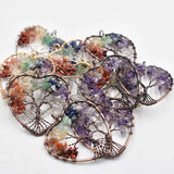 12pcs 7 Chakra Stone Tree of Life Heart Pendants for Jewelry Making