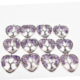 12pcs 7 Chakra Stone Tree of Life Heart Pendants for Jewelry Making