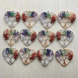 12pcs 7 Chakras Stone Wire Wrapped Tree of Life Heart Pendants