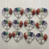 12pcs 7 Chakras Stone Wire Wrapped Tree of Life Heart Pendants