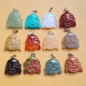 12pcs Natural Stone Carved Buddha Charms Pendants for Jewelry Making