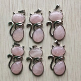 12pcs Natural Pink Rose Quartz Cat Pendants for Jewelry Making