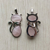 12pcs Natural Pink Rose Quartz Cat Pendants for Jewelry Making