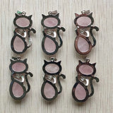 12pcs Natural Pink Rose Quartz Cat Pendants for Jewelry Making
