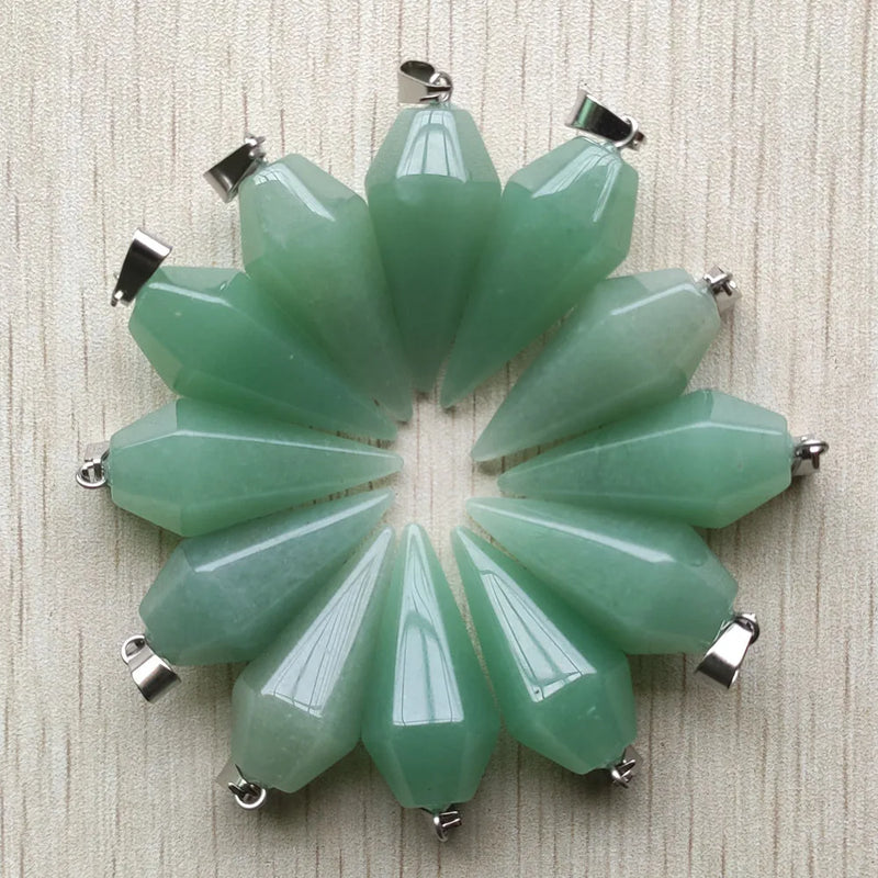 12pcs Green Aventurine Pendulum Pyramid Pendants 16x34mm DIY Jewelry Making