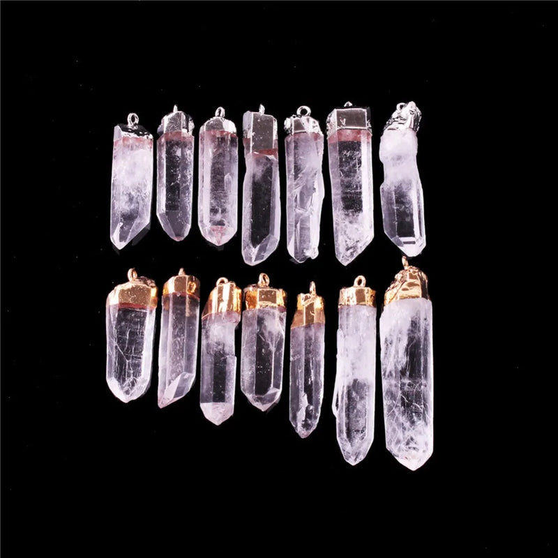 12pcs Natural Gem Stone Clear Quartz Crystal Point Pendant Pendulum for Necklace