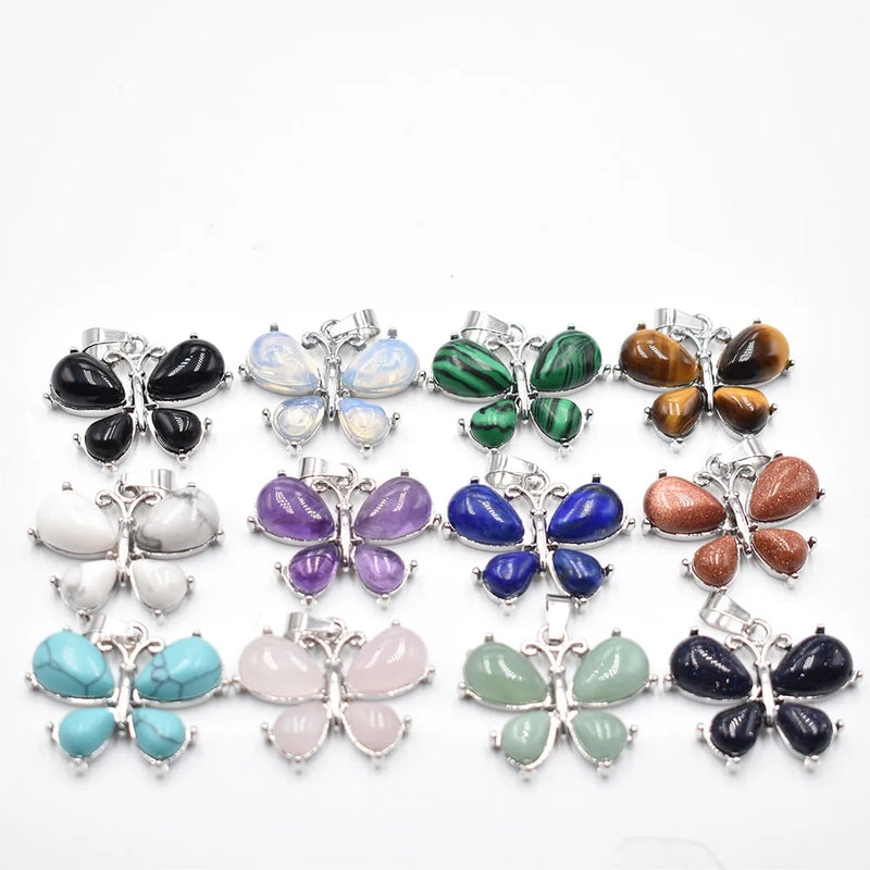 12pcs Natural Stone Amethyst Animal Butterfly Charm Pendant DIY Jewelry
