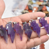 12pcs Natural Stone Amethyst Lightning Shape Pendants for Jewelry Making