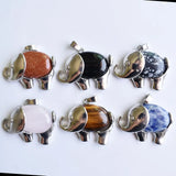 12pcs Elephant Necklace Pendants - Natural Stone Antique Silver Animal Charms
