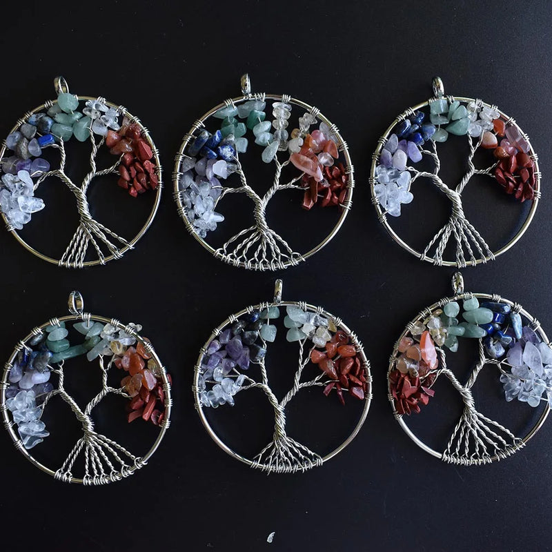 12pcs 7 Chakra Stone Tree of Life Pendants 50mm Jewelry Making